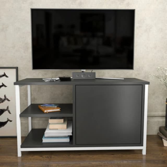 Decorotika Muskegon TV Stand TV Unit For Tv's Up To 63" White And Anthracite