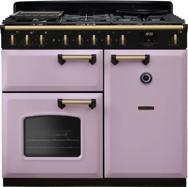 Rangemaster Classic Deluxe 100 Dual Fuel CLDL100DFPHTH/AB1 100cm wide Dual Fuel Range Cooker with Gas Hob - Heather / Chrome - A Rated
