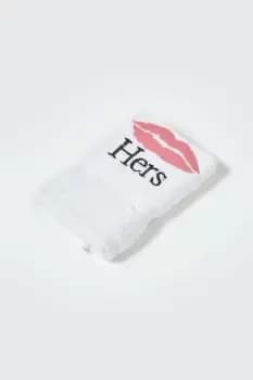 Embroidered 'Hers' Pink Lips Cotton Small Hand Towel