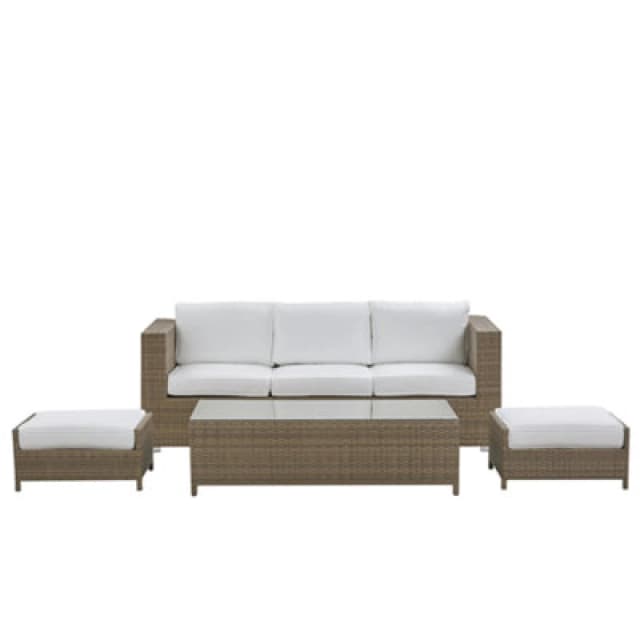 Beliani Garden Lounge Set With Table And Ottoman 5 Seater Belluno Pe Rattan White