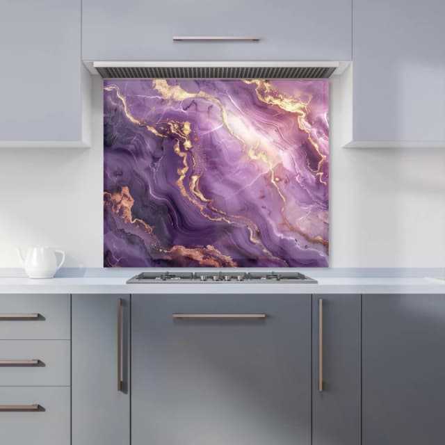 Warren Reed - Designer Purple & Gold Marble Effect Kitchen Splashback in Blue Size: 600mm x 750mm Blue Unisex 600mm x 750mm