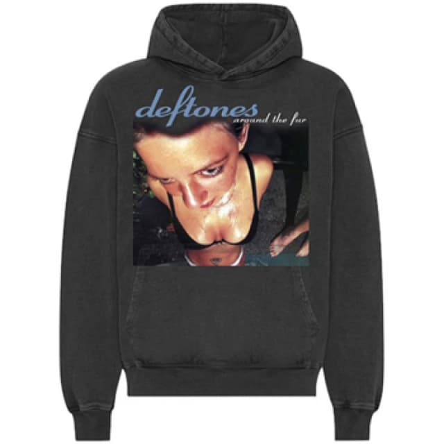 Deftones Mens Around The Fur Stone Wash Hoodie in Charcoal Size: XL Charcoal Male XL
