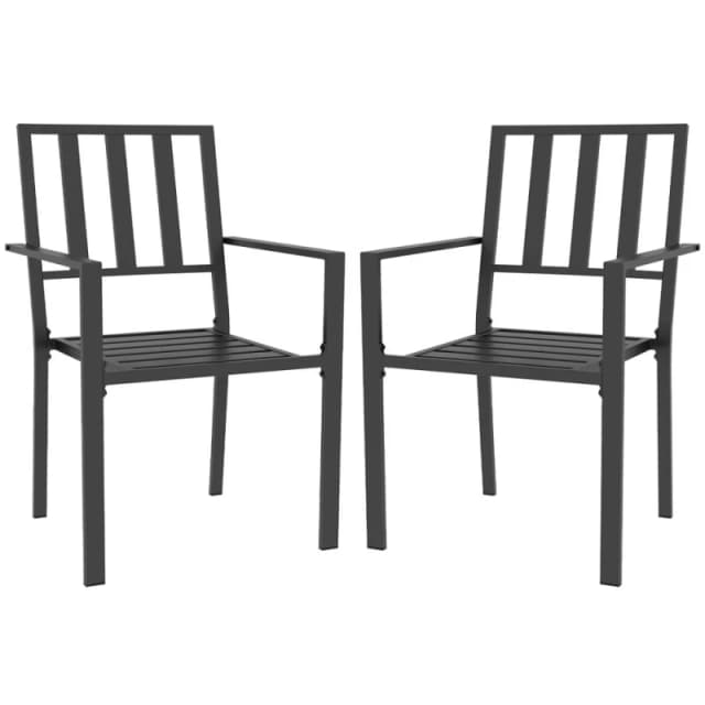 Outsunny 2 PCs Stackable Outdoor Garden Chairs with Metal Slatted Design, Black 84G-279V00BK