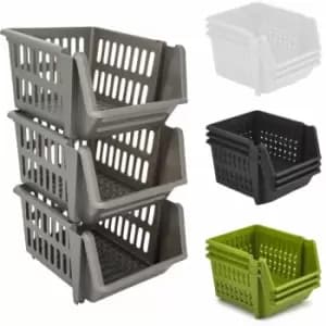 Whitefurze Stacking Basket, Black, 18cm, Set of 3