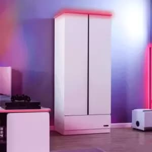 X Rocker White Carbon Tek Wardrobe with Neo Fibre LED White