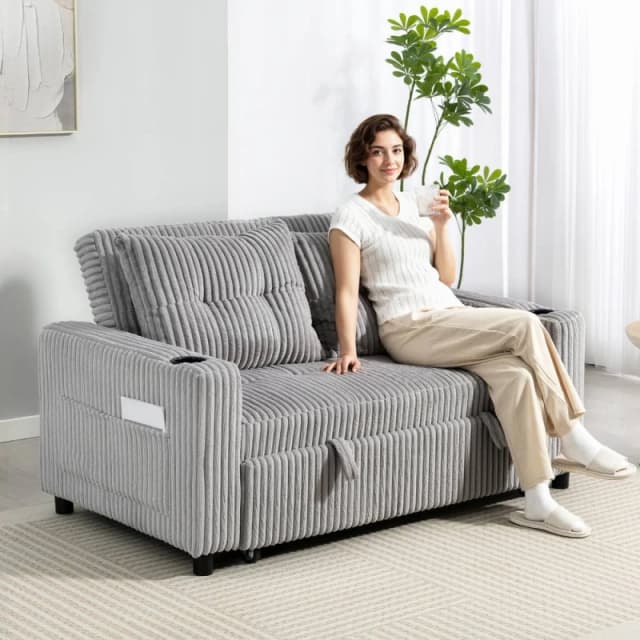 HOMCOM 2 Seater Sofa Bed, Click Clack Pull Out Bed Settee, Light Grey Light Grey Unisex 2 Seater