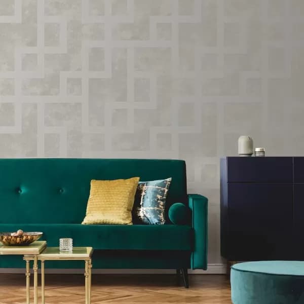 Boutique Gilded Greek Key Pearl Geometric Wallpaper - Grey