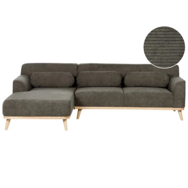 Beliani Corner Sofa 3 Seater Simos Corduroy Dark Green Right Hand