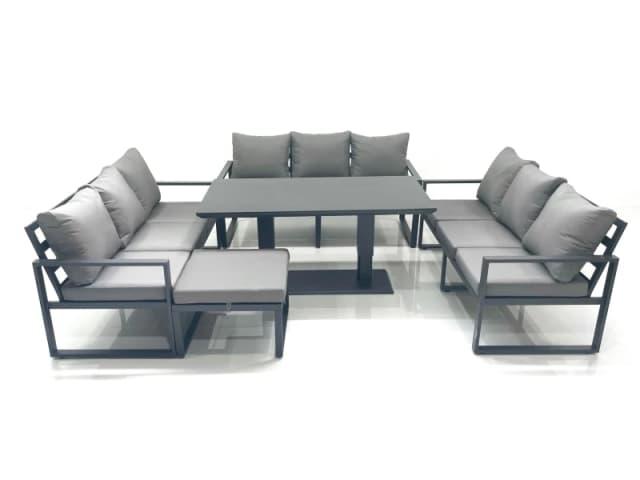 Fimous 10 Seater Garden Sofa Set Aluminium Furniture Rising Dining Tabe Set with Big Footstool Dark Grey Dark Grey Unisex