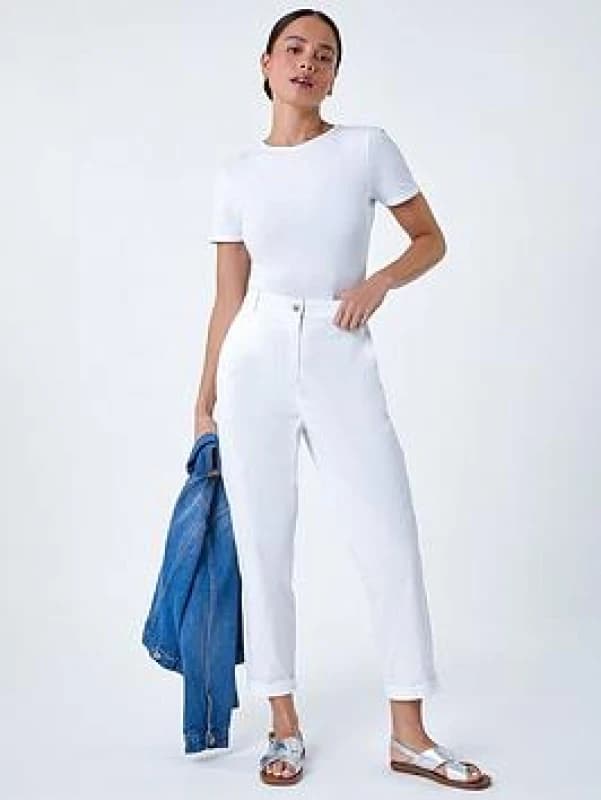 Roman Womens Petite Cotton Blend Stretch Chino Trousers in White Size: 16 White Female 16