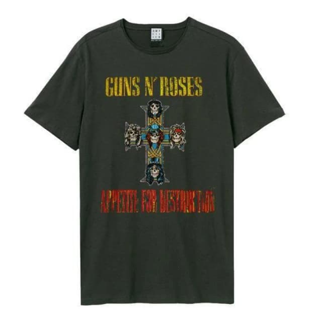Amplified Amplified Men Appetite For Destruction World Tour Guns N Roses T-Shirt in Charcoal Size: Small Charcoal S Male 5063470345830