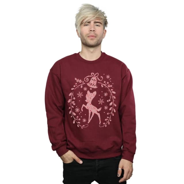 Disney Men Bambi Christmas Wreath Sweatshirt in Burgundy Size: Small Burgundy S Male 5057245992817