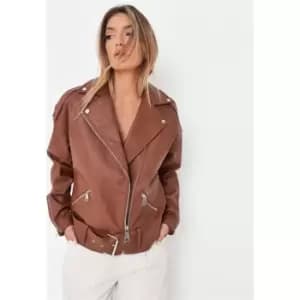 Missguided Belted Faux Leather Biker - Brown