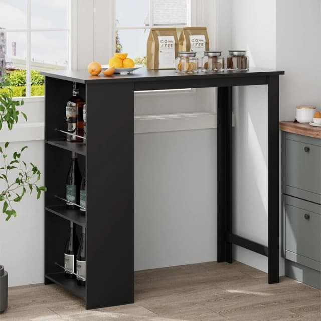 Cottonfy UK Black Chipboard Bar Table with 3 Storage Shelves Black M