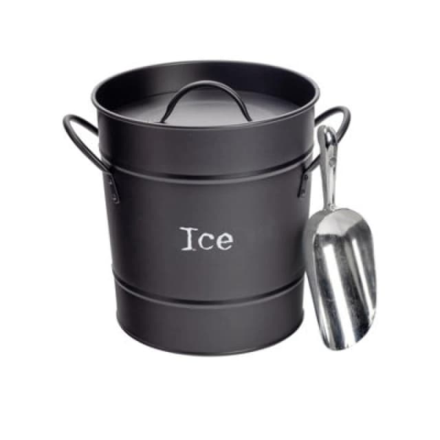 Harbour Housewares Ice Bucket With Scoop - Black - Vintage Metal Bar Kitchen Cooler Bucket Cooling Storage Tin