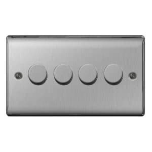 BG Nexus Metal Brushed Steel 4 Gang 2 Way Dimmer Switches - NBS84P