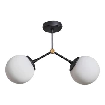2 Way Metal Ceiling Light Fitting + Glass Globe Shades - Black