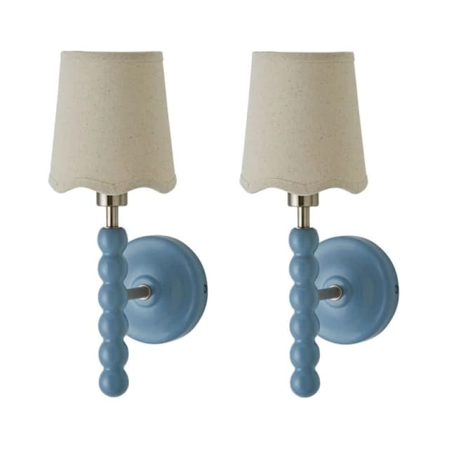ValueLights Bobbins Pair Pastel Wall Lights & Natural Lamp Shades & Bulbs in Pale Blue Pale Blue Unisex