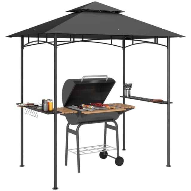Outsunny 8' x 5' Grill Gazebo, Double Tiered Outdoor BBQ Shelter Dark Grey