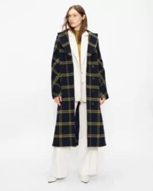 Brushed Wool Check Belted Coat