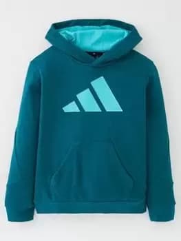 adidas Older Unisex 3 Bar Overhead Hoodie - Teal, Size 13-14 Years, Women