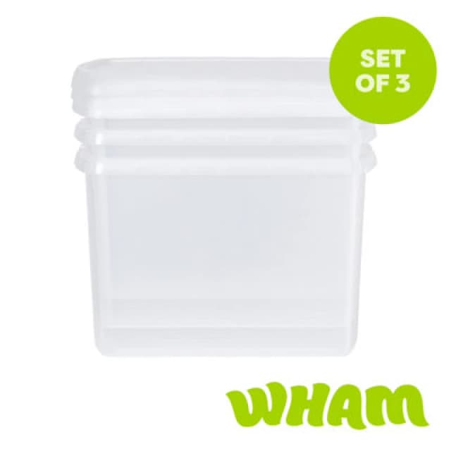 Wham Clip 3X 21.5L Rectangular Plastic Storage Boxes With Clip Lock Lids. Ideal For Home, Office, Toys & More - Clear/clear