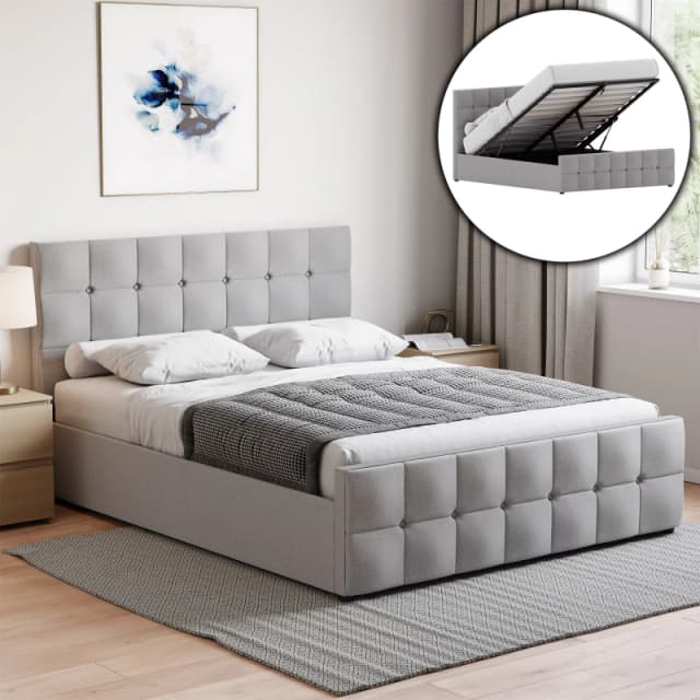 Lassic Valentina King Size Ottoman Bed & Mattress Set Light Grey Line unisex King Size
