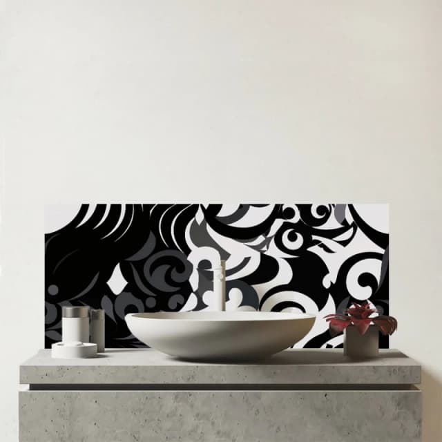 Warren Reed - Designer Black Grey Abstract Glass Bathroom Splashback Black Unisex