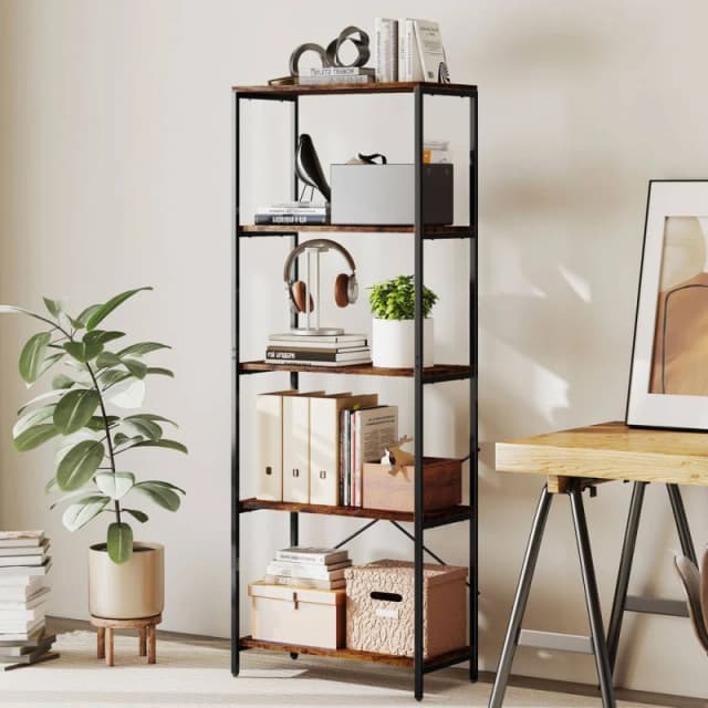 HOMCOM Industrial Bookshelf, Freestanding Bookcase, Rustic Brown & Black Brown Unisex
