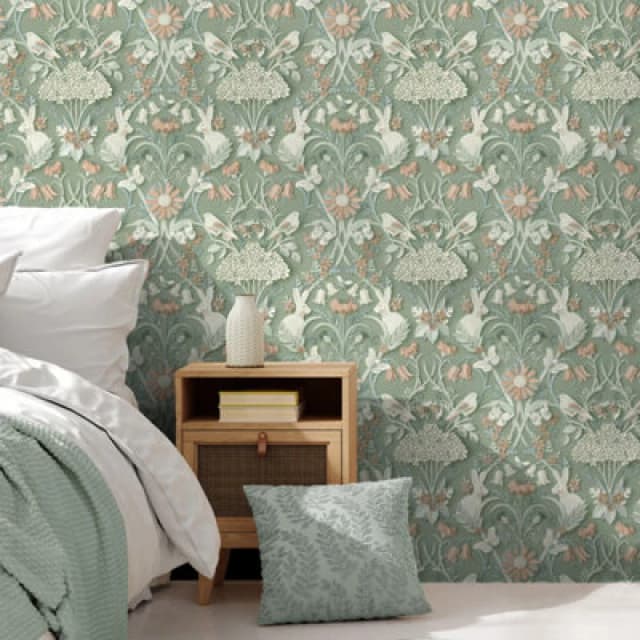 Yes-Online Fine Decor Woodland Mint Green Wallpaper Paste The Paper Washable Kids Room