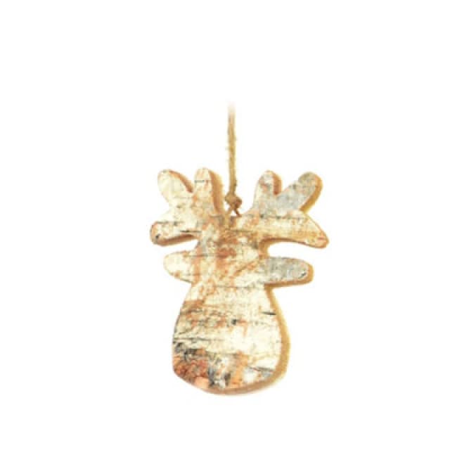 Shatchi Hand Crafted 8cm Real Wooden Christmas Ornament Tree Hanging Decorations Xmas Home Decor-Reindeer, Brown Gold