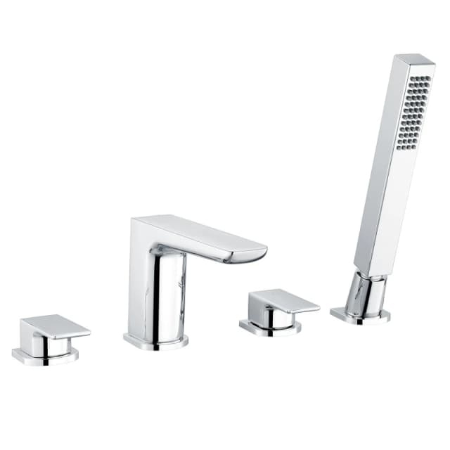 Nes Home Designer Chrome Bath Filler Hot & Cold Taps With Shower Handset 4 Tap Hole Mixer