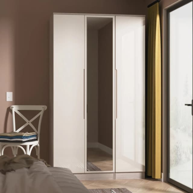 Cannes Ready Assembled Tall Triple Mirror Wardrobe in Kashmir Gloss & Grey Oak - Welcome Furniture TJ Hughes 5056812217452