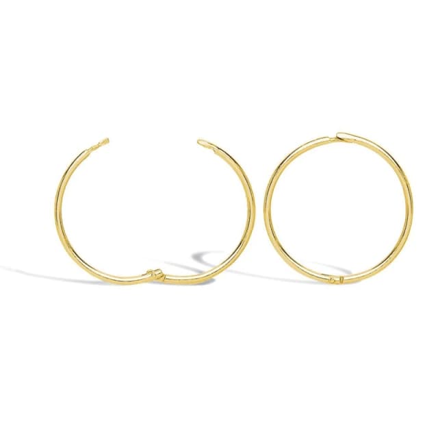 Jewelco London Solid 9ct Gold Hinged Sleeper 1mm Hoop Earrings 15mm - JER649B Gold unisex