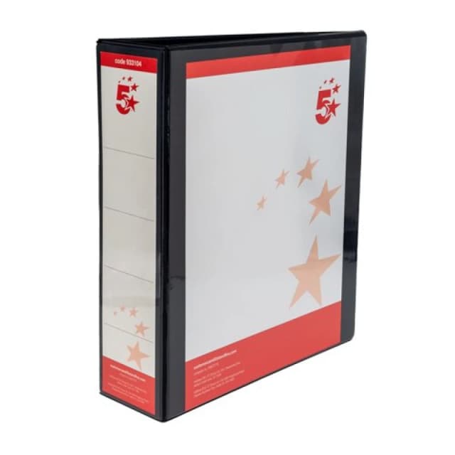 5 Star Office A4 65mm 4D Presentation Ring Binder Black (10 Pack) 933104
