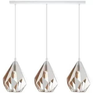 Netlighting Carlton 3 Lamp Straight Bar Pendant Ceiling Light White, Gold