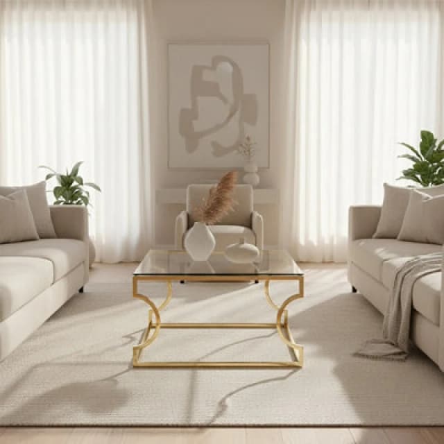 Premier Housewares Contemporary Curved Frame Coffee Table, Durable Lounge Display Table, Functional Sleek Decorative Table Gold