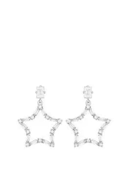Jon Richard Rhodium Plated Cubic Zirconia Open Star Earrings, Silver, Women