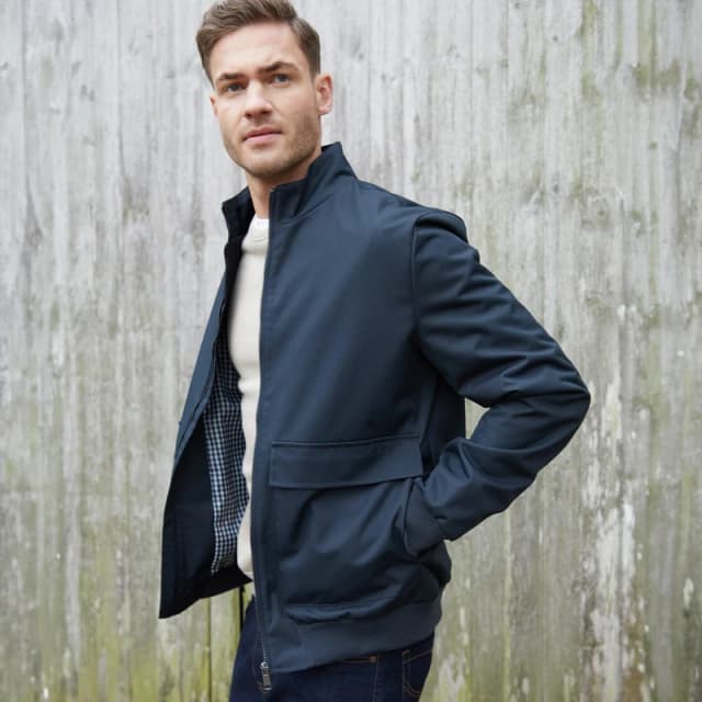 Threadbare Patch Pocket Funnel Neck Harrington Style Jacket Navy