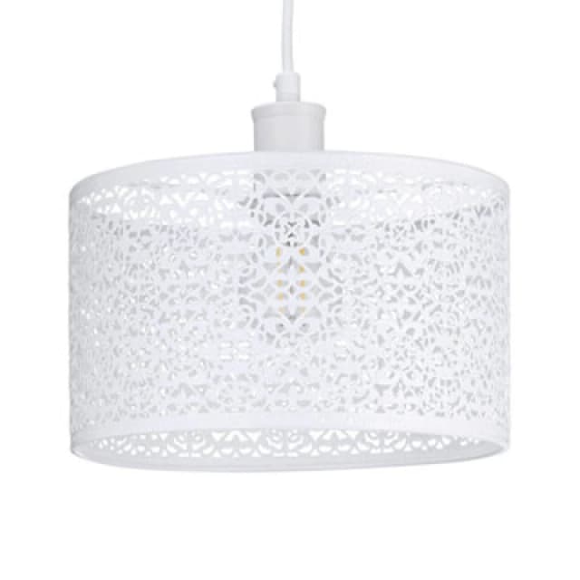 Happy Homewares Ornate Moroccan Style Decorated White Gloss Metal Pendant Lamp Shade 25Cm X 15Cm