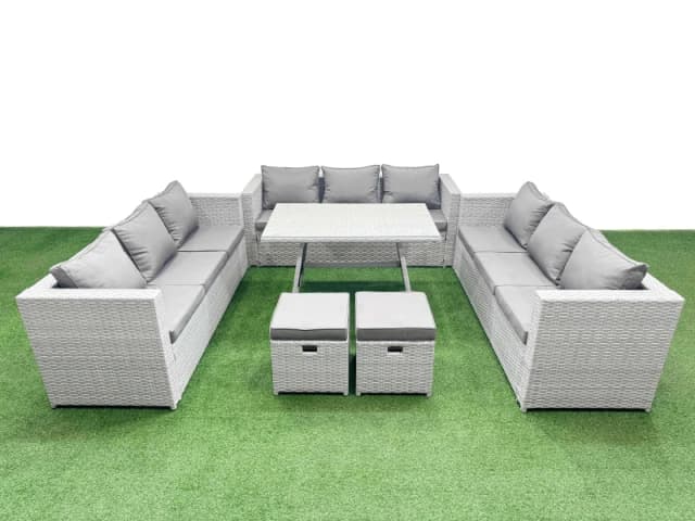 Fimous 11 Seat Patio PE Rattan Garden Furniture with 2 Small Stool Light Grey Light Grey Unisex