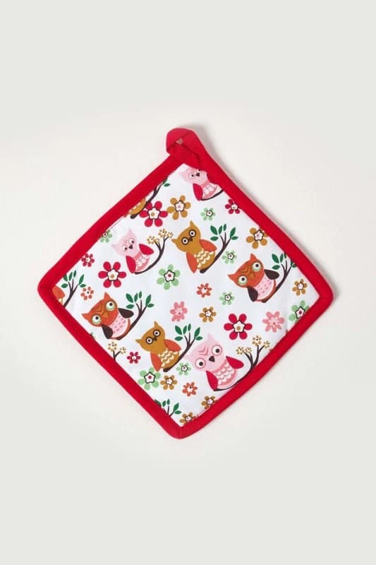 Homescapes Red Owls Cotton Pot Holder Red unisex