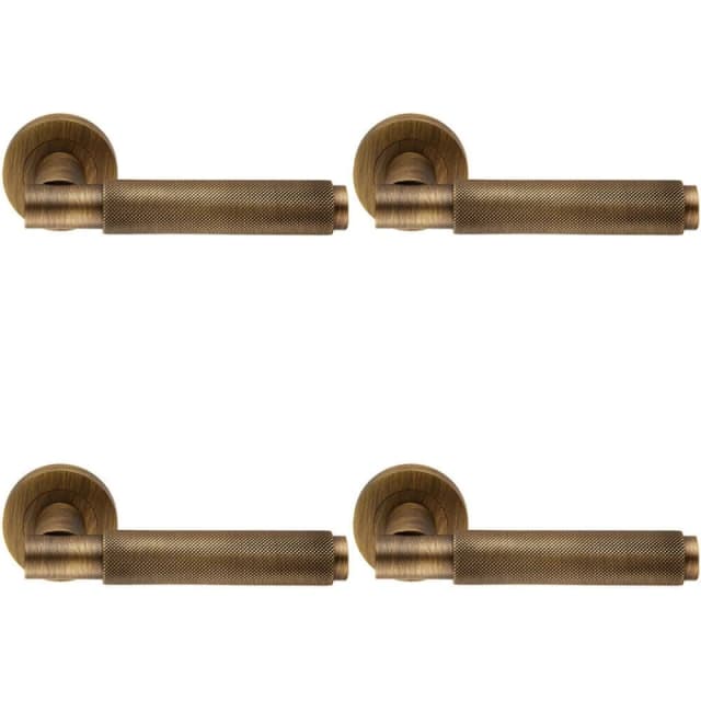Loops 4x PAIR Knurled Grip Round Bar Handle on Round Rose Concealed Fix Antique Brass Metallics