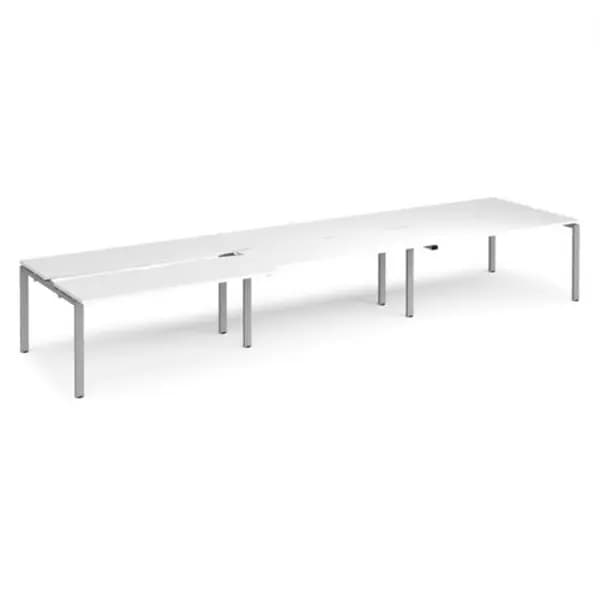 Adapt Bench Desk 6 Person Rectangular Desks 4800mm With Sliding Tops White Tops With Silver Frames 1200mm Depth Adapt White STE4812-S-WH