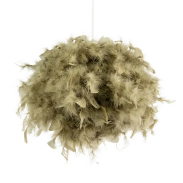 Happy Homewares Eye-Catching And Modern Olive Green Feather Decorated Pendant Shade