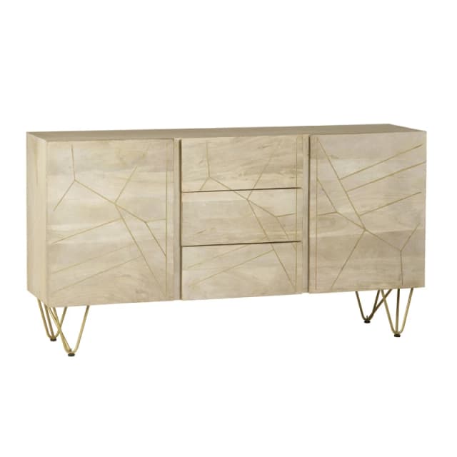 Indian Hub Light Gold Extra Large Sideboard 3 Drawers And 2 Doors