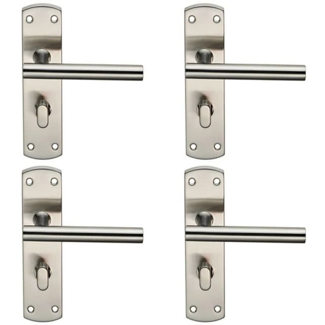 Loops 4x Mitred T Bar Lever on Bathroom Backplate Handle Thumbturn Lock Satin Steel Metallics