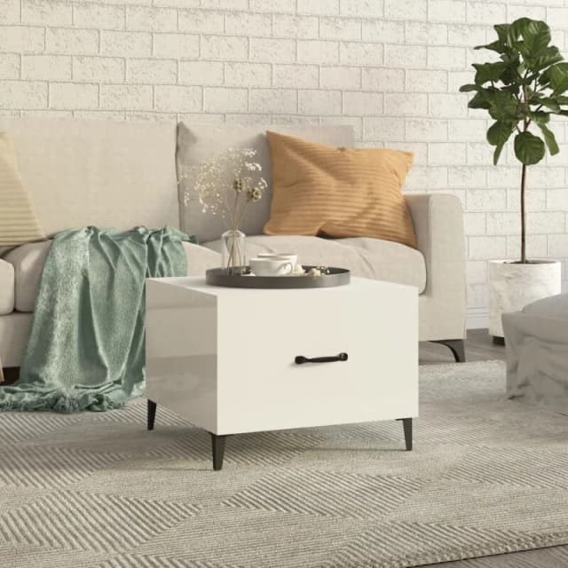 Vidaxl Coffee Table With Metal Legs High Gloss White 50X50X40 Cm, White 812738