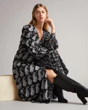 Rouleau Button Paisley Midi Dress