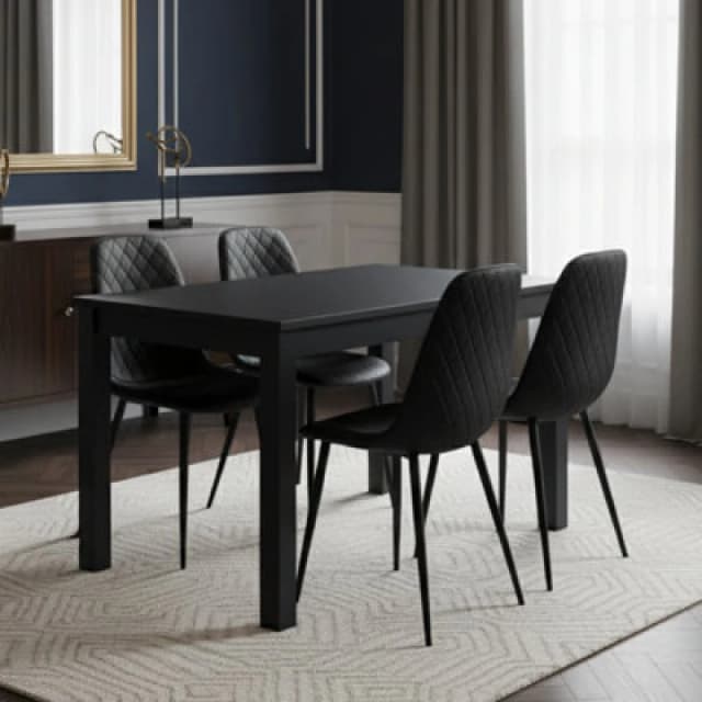 Kosy Koala Dark Grey Arrow Design Dining Table Set With 4 Black Gem Pattern Chairs Dining Furniture Set